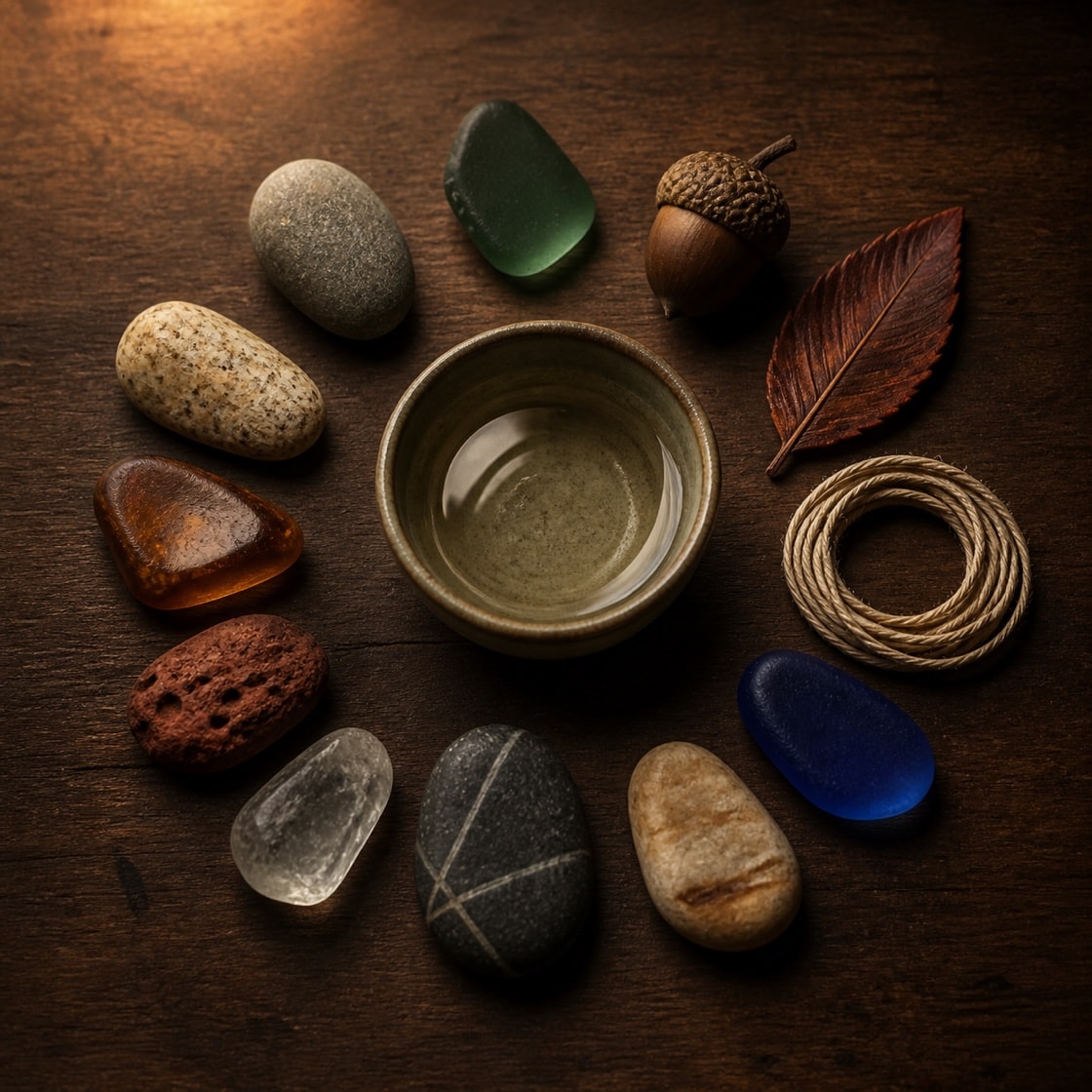 Natural objects arranged in a circle to suggest the thirteen Perakee stories